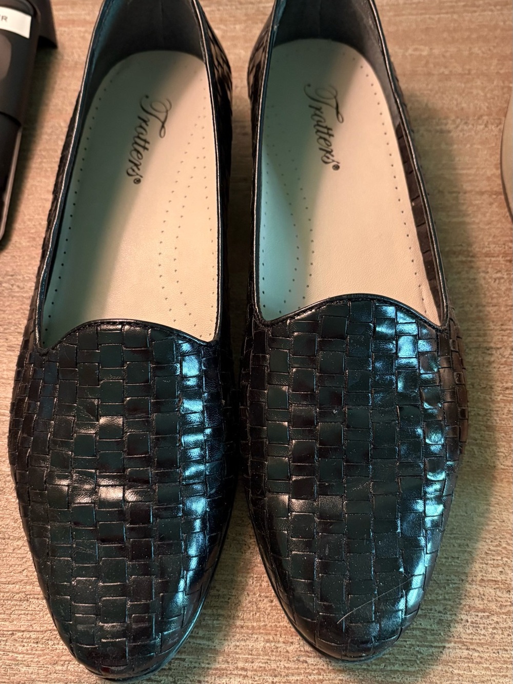 Trotters Black Woven Slip-On Loafers